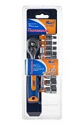 Набор торцевых головок с трещоточной рукояткой Kraft (72 зубца) 1/4"Dr. 12 пр. (700320)